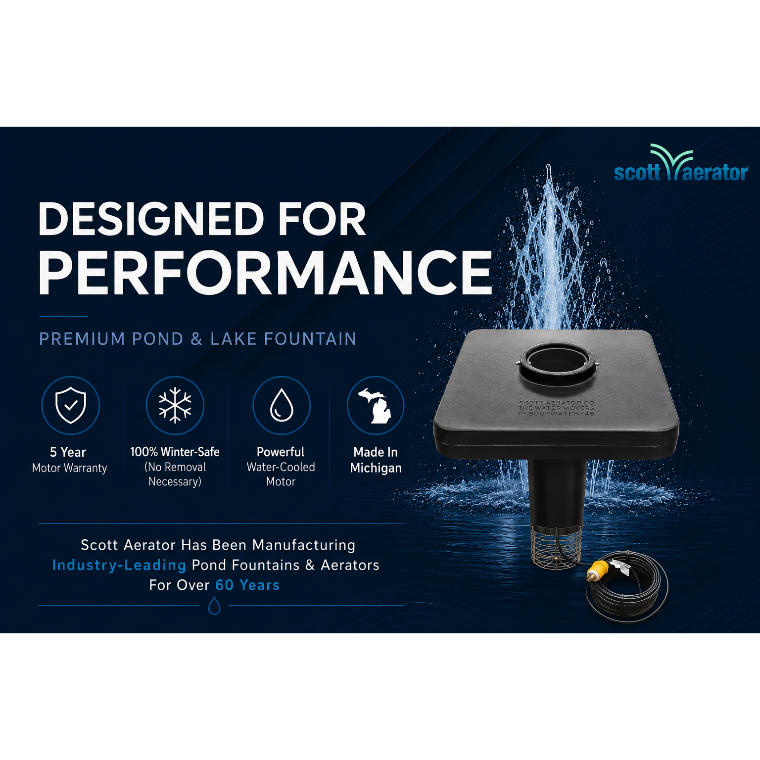 Scott Aerator Amherst Pond Fountain (Solar-Powered)