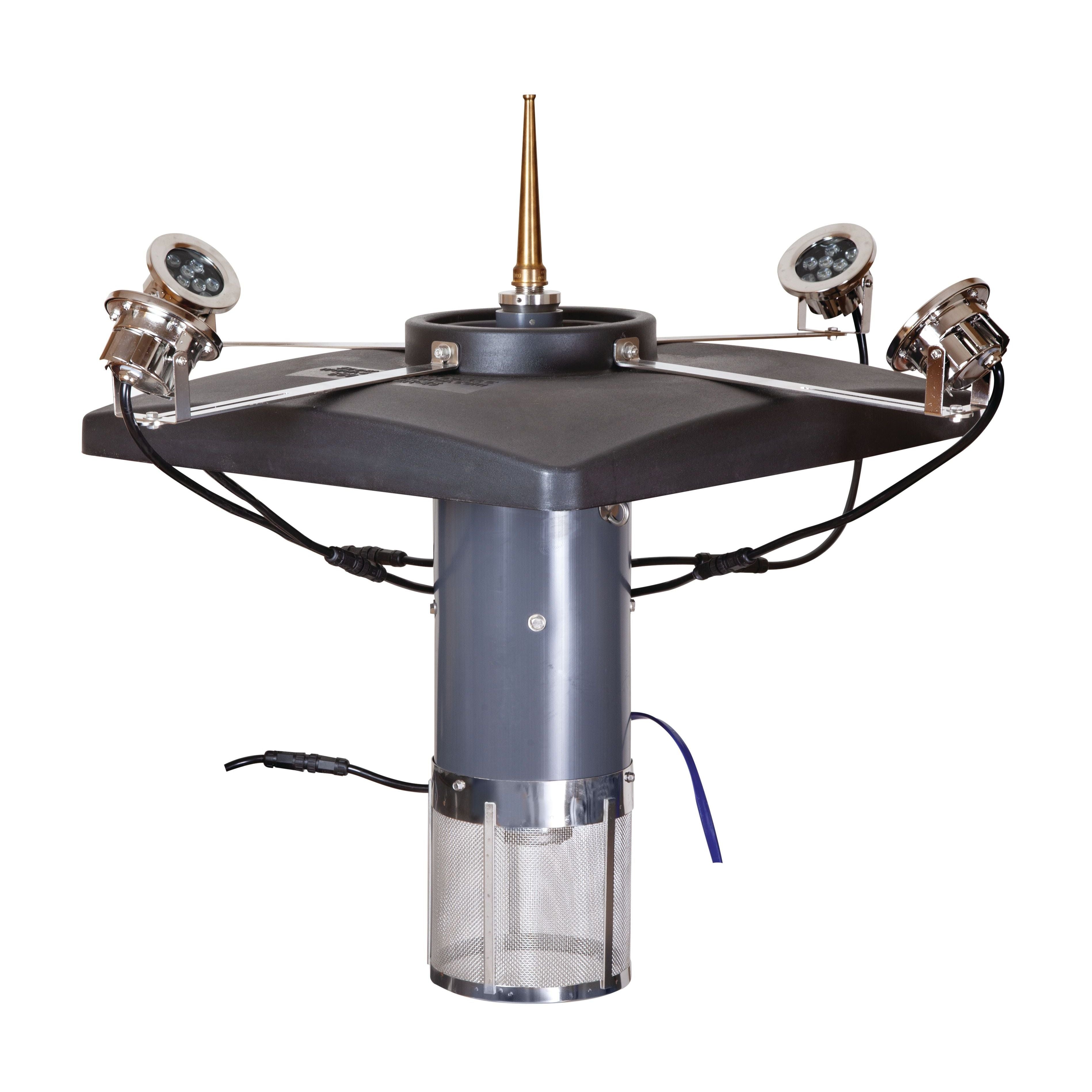 Image showing scott aerator lighting kit fixtures attached to the float of a scott aerator fountain.